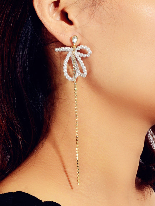 Pearl Butterfly Tassel Dangle Earrings Elegant Playful Jewelry-0