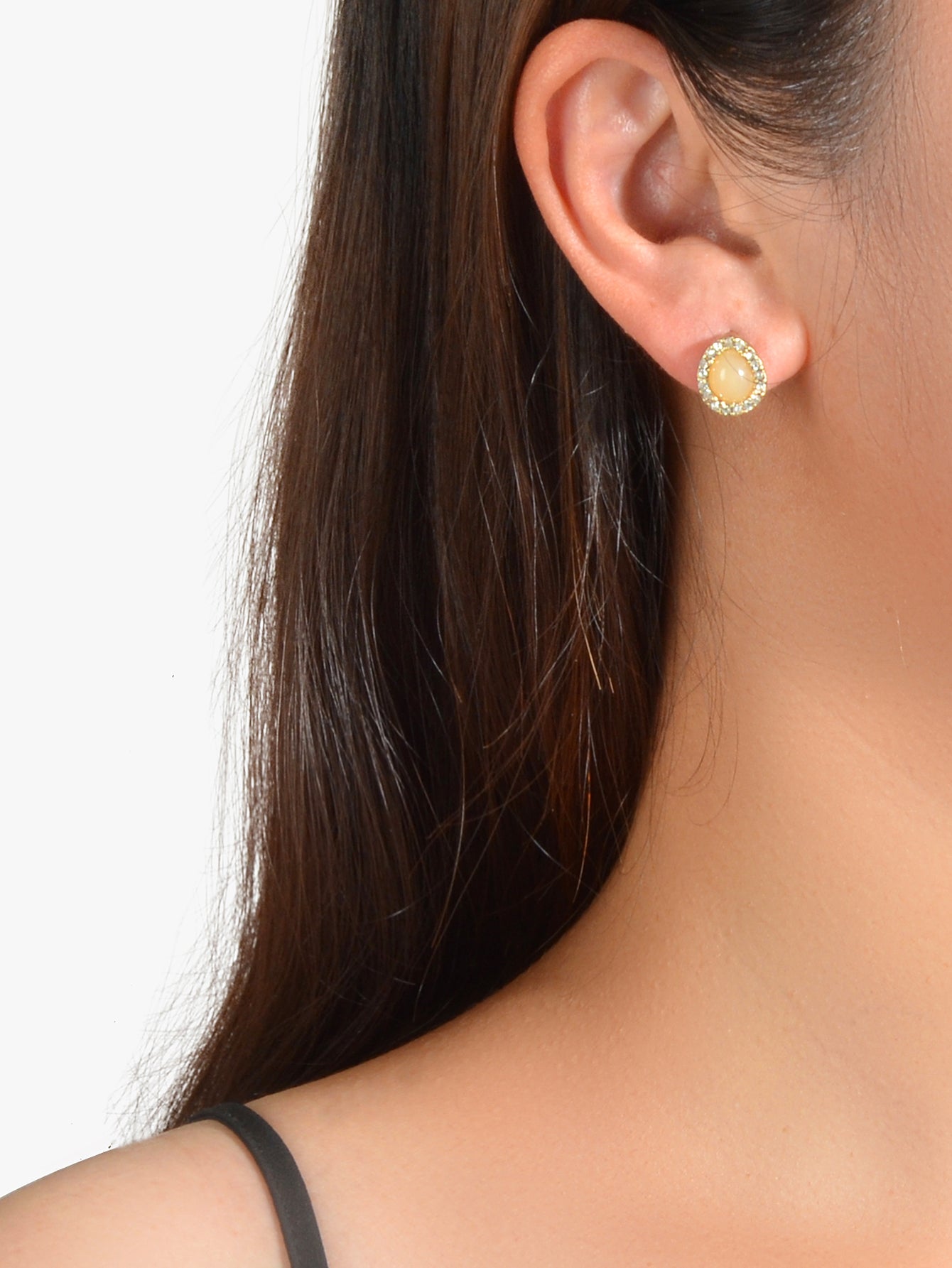 Exquisite Full Rhinestone Opal Decoration Water Droplets Stud Women Earrings-1