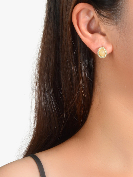 Exquisite Full Rhinestone Opal Decoration Water Droplets Stud Women Earrings-1