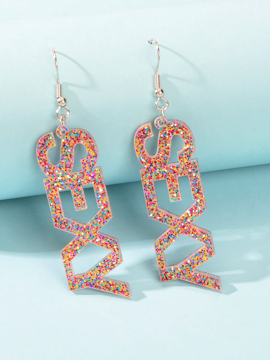 Creative Glitter Sequins Lightweight Acrylic SEXY Letter Dangle Party Earrings-1