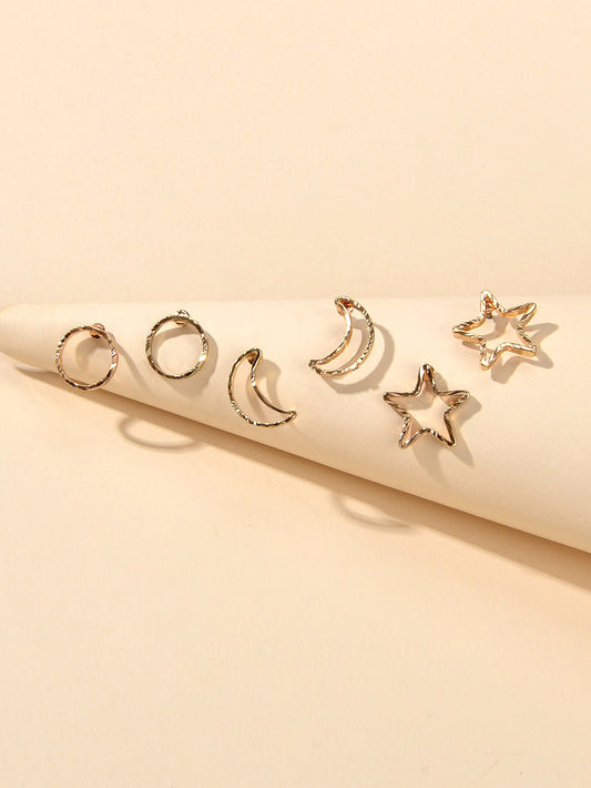 3 pairs Minimalist Jewelry Circle Star Moon Trendy Stud Small Earrings for Women-1