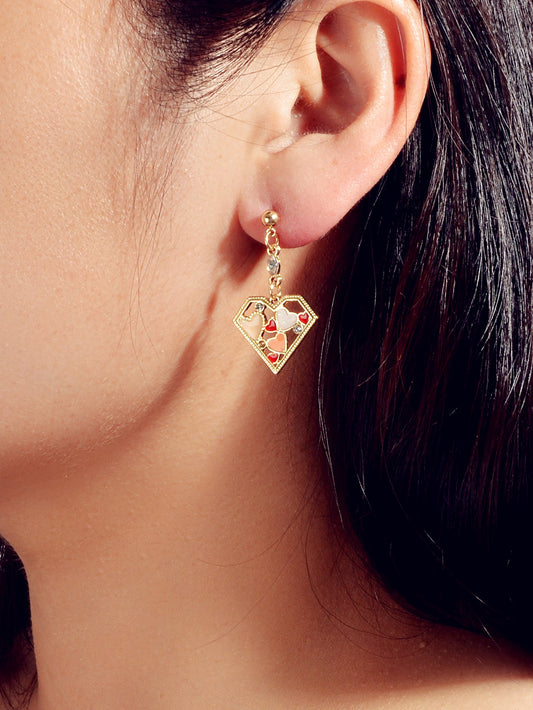 Valentine's Day Gift Rhinestone Decor Multi-colored Heart Asymmetric Earrings-1