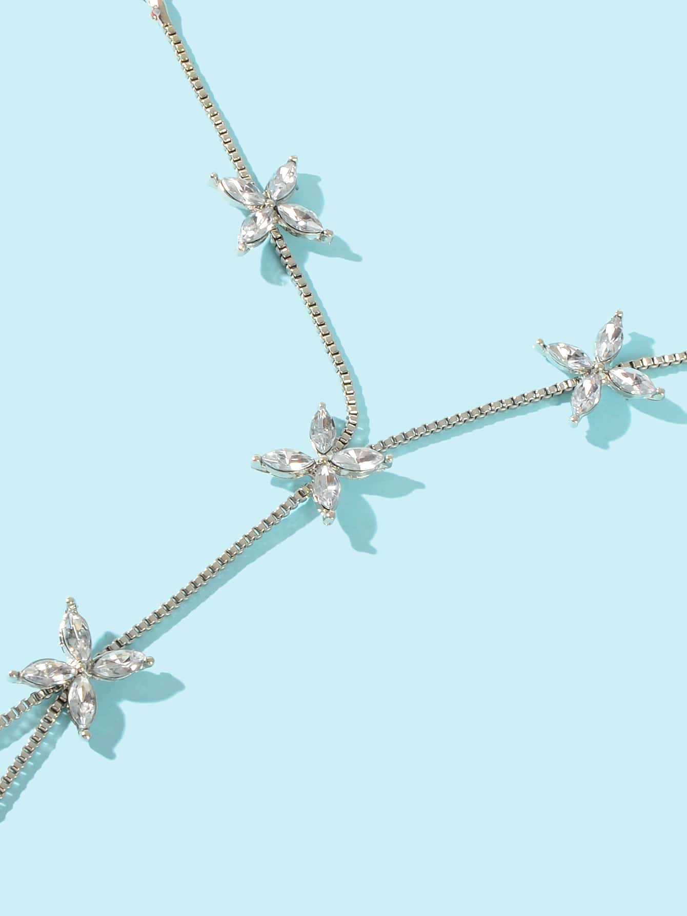 Diamond-Encrusted Chain Ring Connected Hand  Wrist Bracelet-2