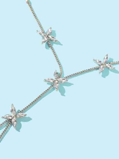 Diamond-Encrusted Chain Ring Connected Hand  Wrist Bracelet-2