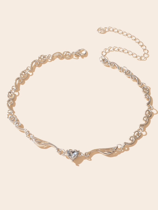 Heart Zircon Wing Design Silver Chain Clavicle Bridal Necklace for Wedding Prom-1