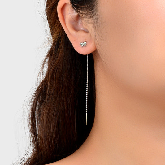Individual Silver Butterfly Long Chain Ear Line Tassel Threader Pendant Earrings-1