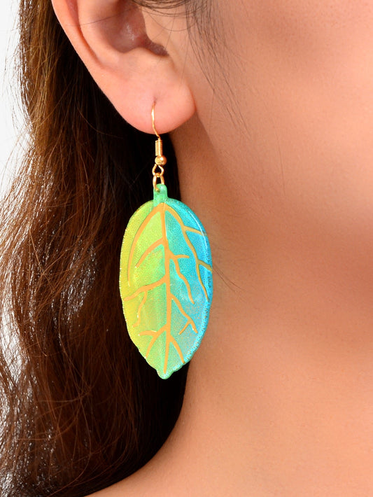 Green Leaf Acrylic Drop Dangle Statement Earrings Bohemian Summer Cool Jewellery-1