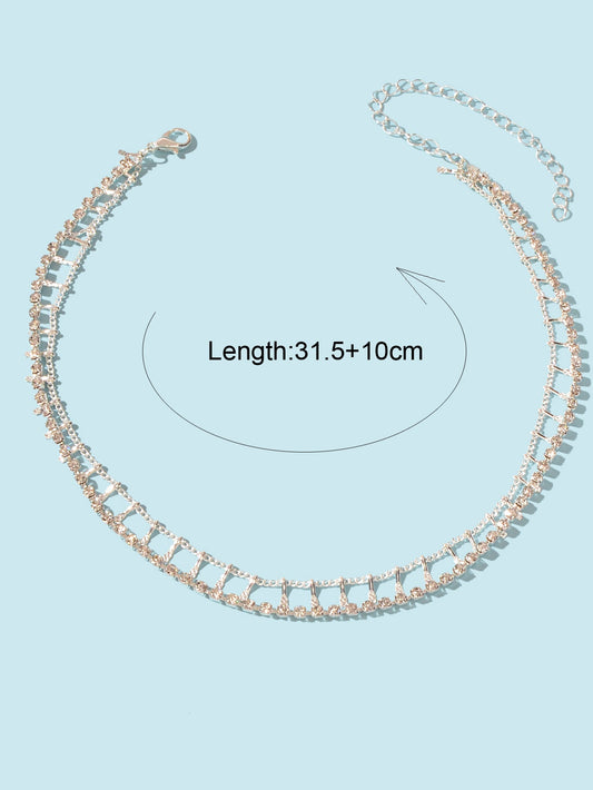Gold Layered Initial Necklaces Women Rhinestone Decoration Double Chain Choker-1