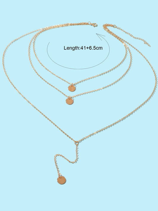 Boho Chic Multi-layer Gold Silver Chain Disc Pendant Long Lariat Y Drop Necklace-1
