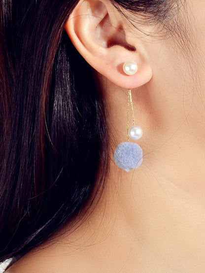 Retro Gold Chain Pearl Decor Ball Dangle Earrings Designer Jewellery Ear Jacket-1