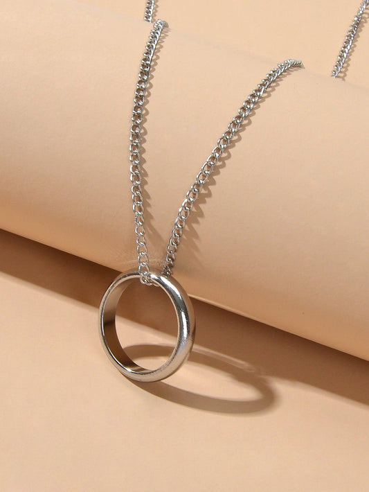 Ladies Jewellery Silver Chain Circle Charm Necklace Wholesale Price Accessories-1