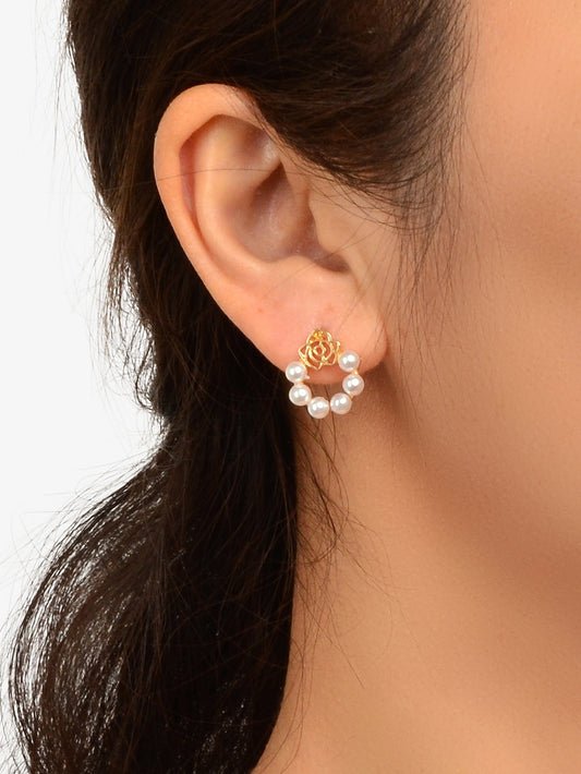 Perfect Wedding and Engagement Jewellery Exquisite Gold Rose Pearl Stud Earrings-1