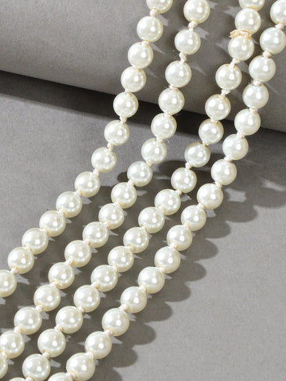 Luxurious Triple Layered White Pearl Statement Necklace Elegant Chunky Necklace-2
