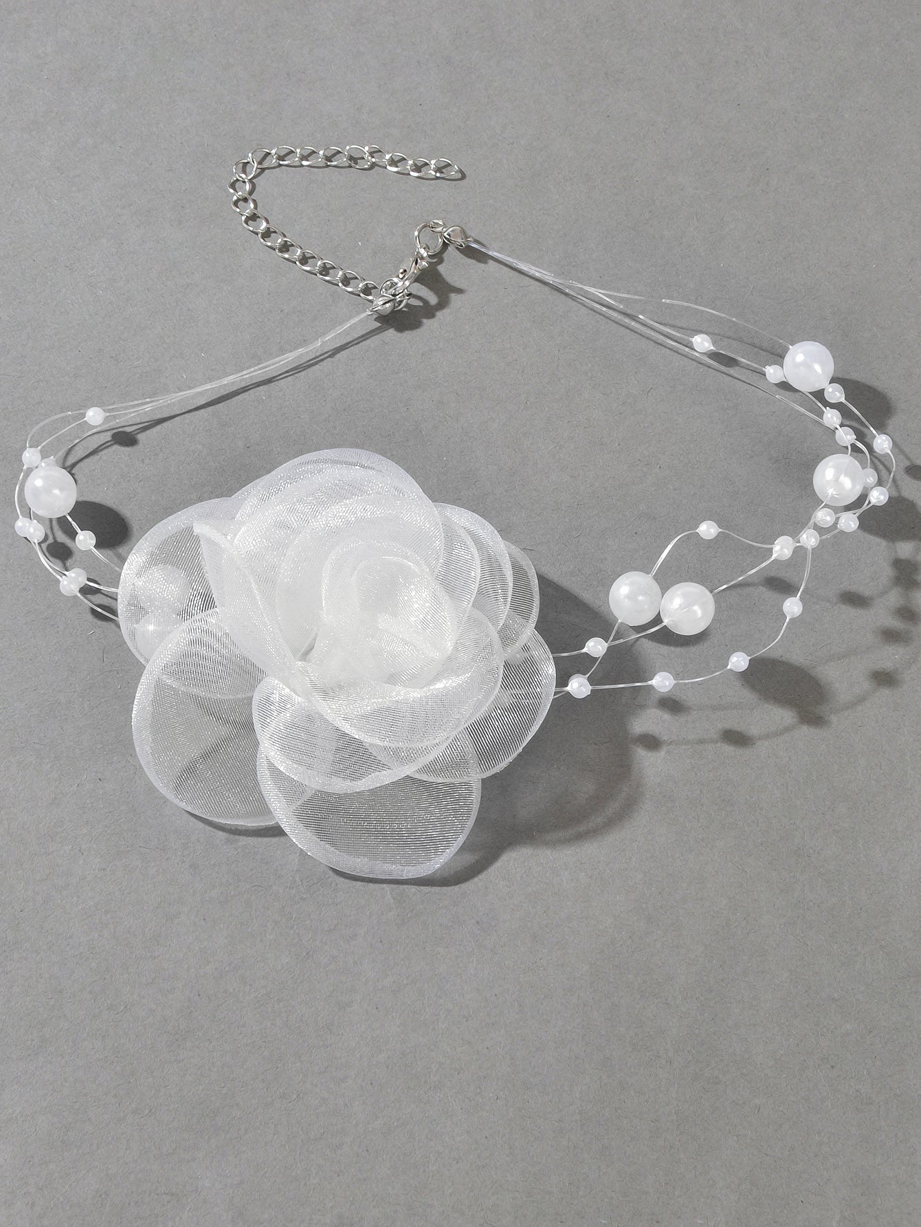 Romantic Jewellery Multi-layer Pearl Chain White Flower Choker Floral Necklace-1