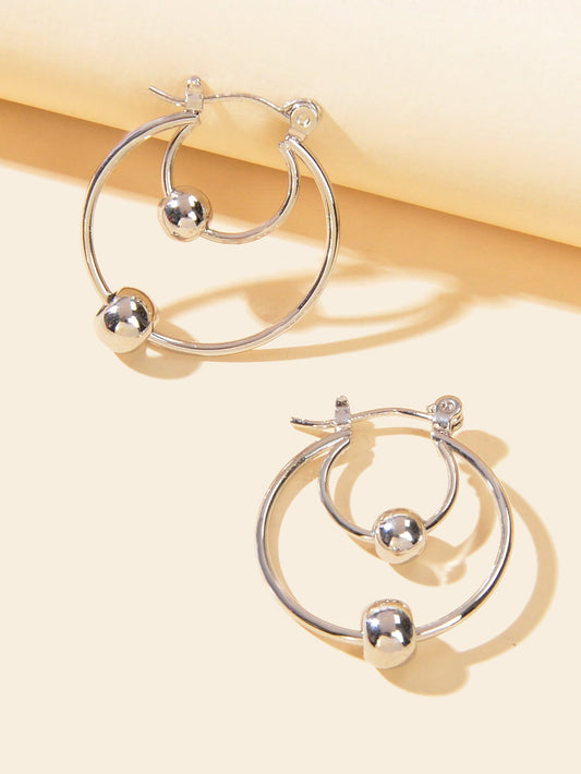 Party Decoration for Women Silver Plated Beads Circle Hoop Huggie Gift Earrings-1