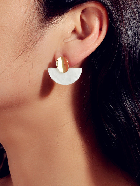 Unique Handmade Lightweight Gold Plated Geometric Fan-shaped Stud Chic Earrings-1