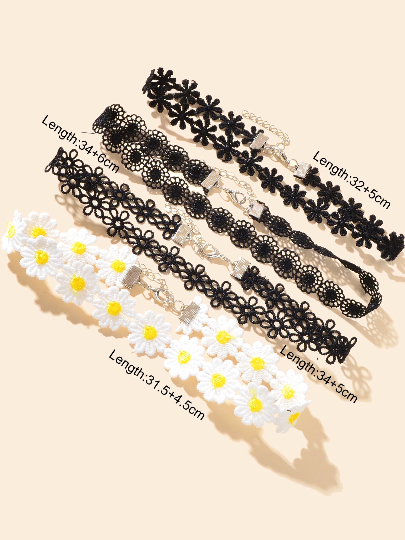 4 pcs Black White Hollow Lace Flower Tattoo Chokers Necklaces set Retro Collars-1