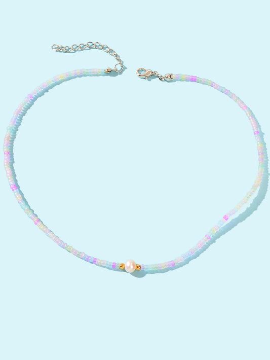 Bohemian Seed Beads Necklace Handmade Colourful Beaded Pearl Choker Jewellery-1