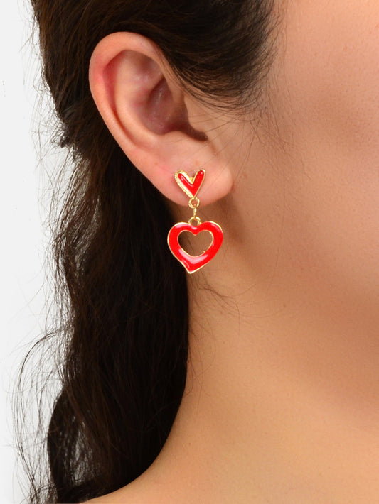 Sweet Y2k Style Red Enamel Heart Charm Stud Earrings Girl Valentine's Day Gift-1