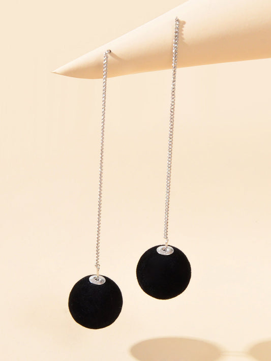 Female Jewelry Silver Long Chain Black Red Ball Dangle Earrings Trendy Accessory-1