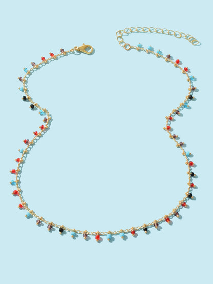 Bohemian Colorful Seed Beads Charm Gold Chain Necklace Women Holiday Jewellery-1