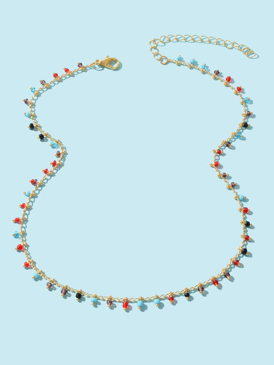Bohemian Colorful Seed Beads Charm Gold Chain Necklace Women Holiday Jewellery-1