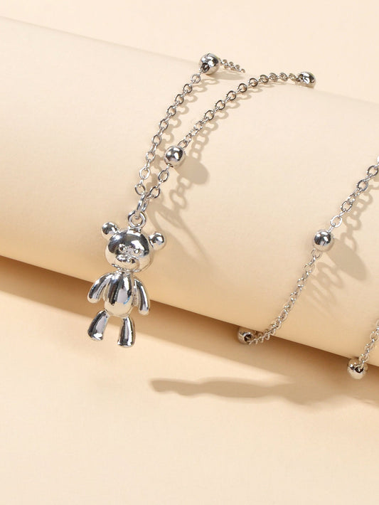 Lovely Female Jewellery Long Gold Chain Bear Pendant Necklace Trendy Accessories-1