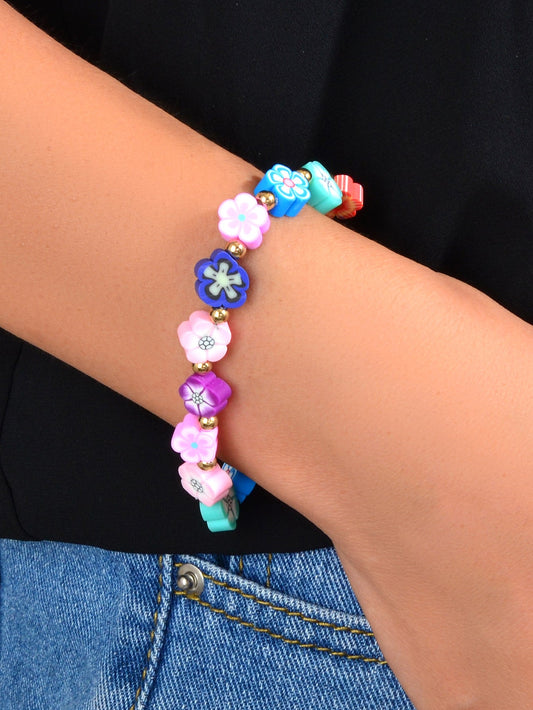 Funny Gifts for Women Multi-colored Random Shape Flower Elastic Bangle Bracelets-1