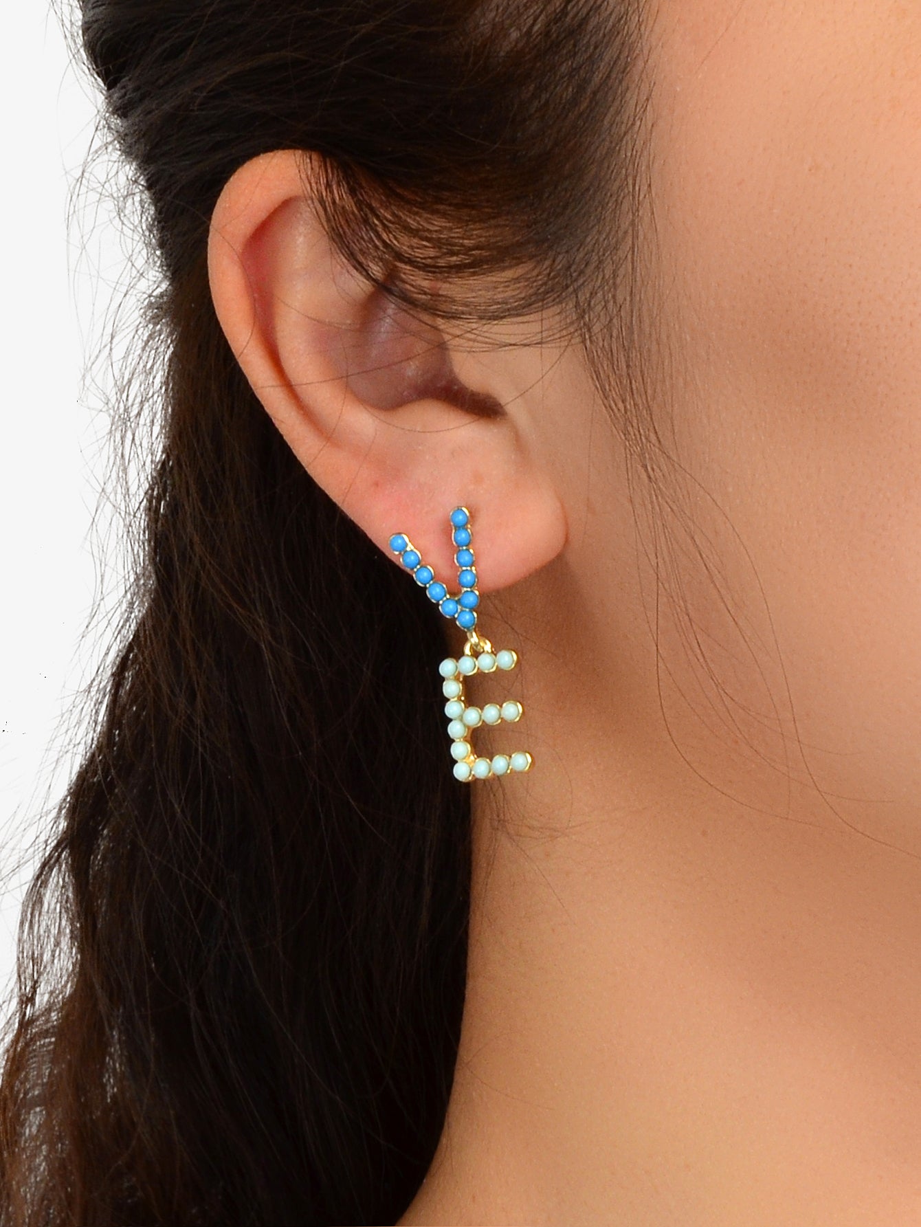 Asymmetrical Candy Color Beaded LOVE Letter Stud Dangling Elements Earrings Gift-1