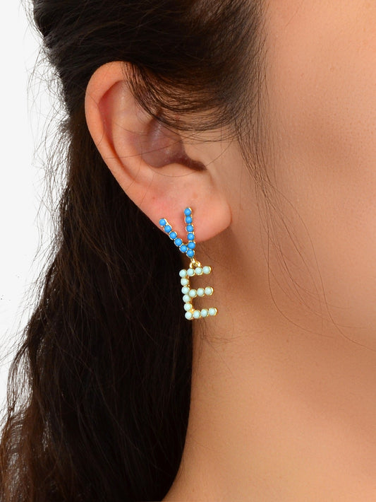 Asymmetrical Candy Color Beaded LOVE Letter Stud Dangling Elements Earrings Gift-1
