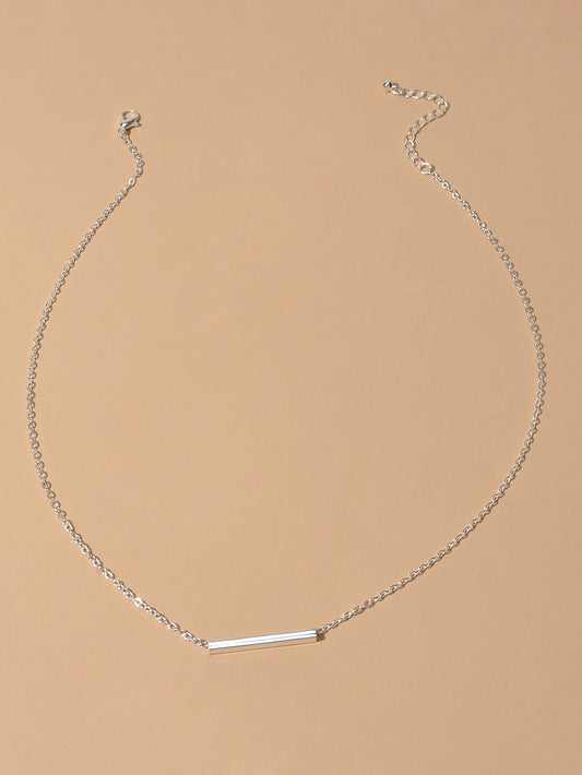 Minimalist Accessories Gold Chain Geometric Stick Charm Short Clavicle Necklace-1