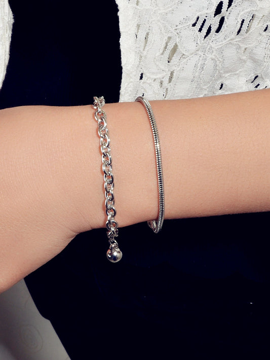 Hiphop Jewellery 2 pcs Silver Chain Bracelet Rock Style Trendy Women Accessories-1