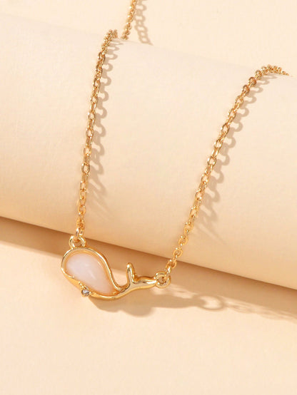 Exquisite Women Accessories Gold Chain Opal Dolphin Charm Necklace Gift Jewelry-1