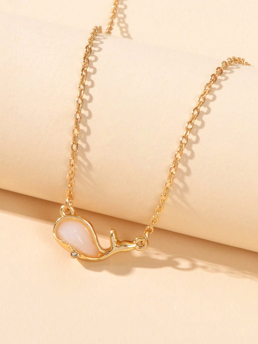 Exquisite Women Accessories Gold Chain Opal Dolphin Charm Necklace Gift Jewelry-1