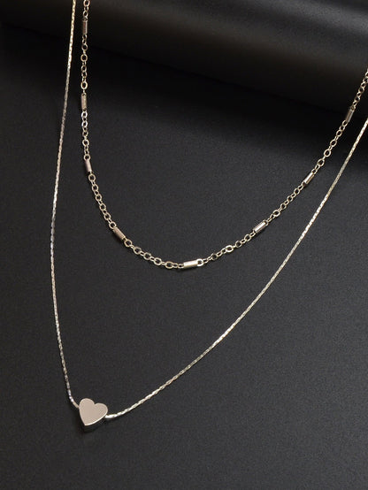 Minimalist Chic Double layer Silver Chain Heart Pendant Clavicle Party Necklace-2