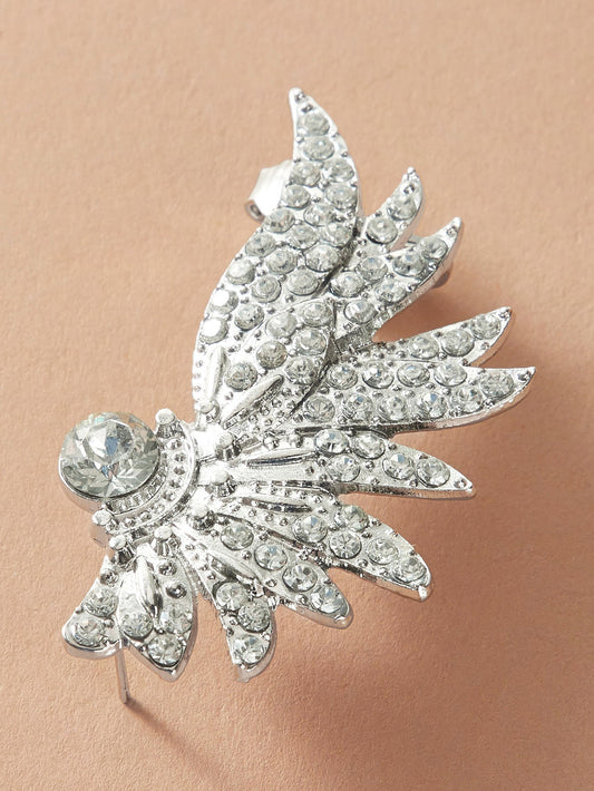 Rhinestone Decoration Silver Wing Stud Cartilage Wrap Clip Earrings Ear Cuff 1pc-1