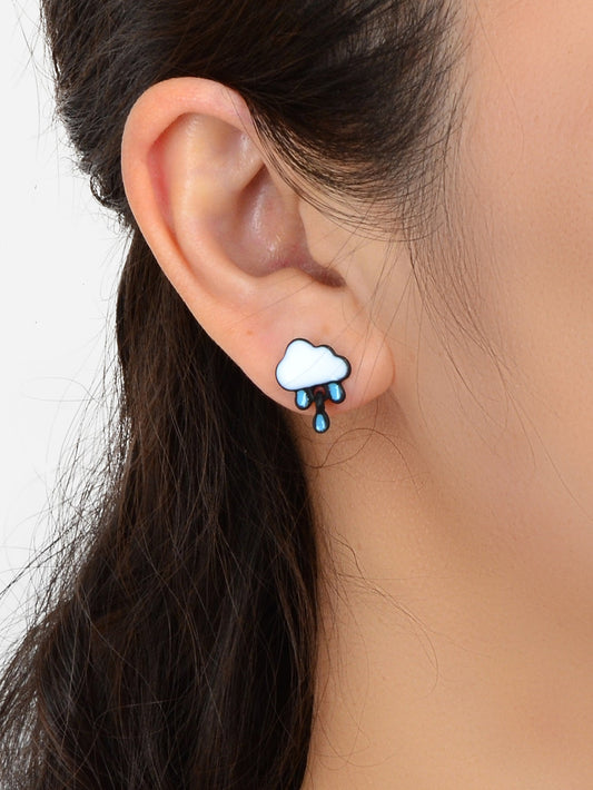 Enamel Alloy Cute White Cloud Blue Raindrop Stud Earrings Cartoon Jewellery Gift-1