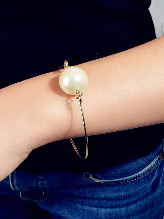 Female Jewellery Big Faux Pearl Decor Golden Bangle Collection Bracelets Women-1