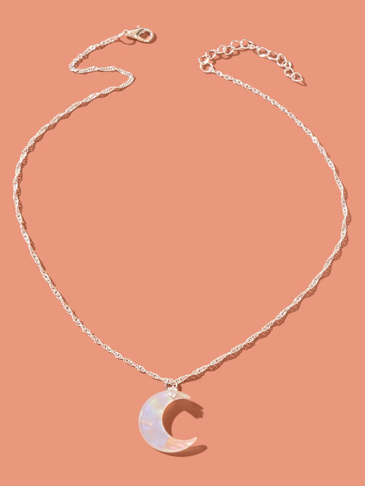Delicate Gold Chain Transparent Acrylic Moon Pendant Necklace Girls Jewelry Gift-1