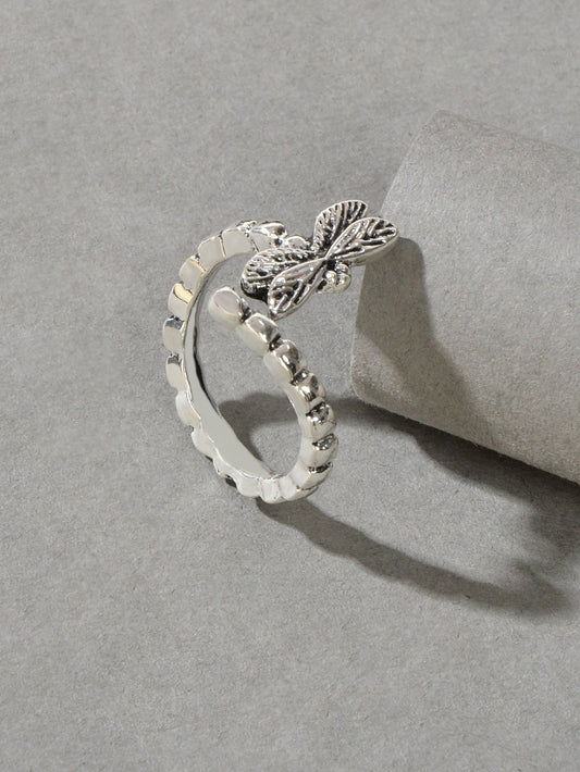 Vintage Designer Traditional Antique Silver Carved Dragonfly Finger Ring Jewelry-1