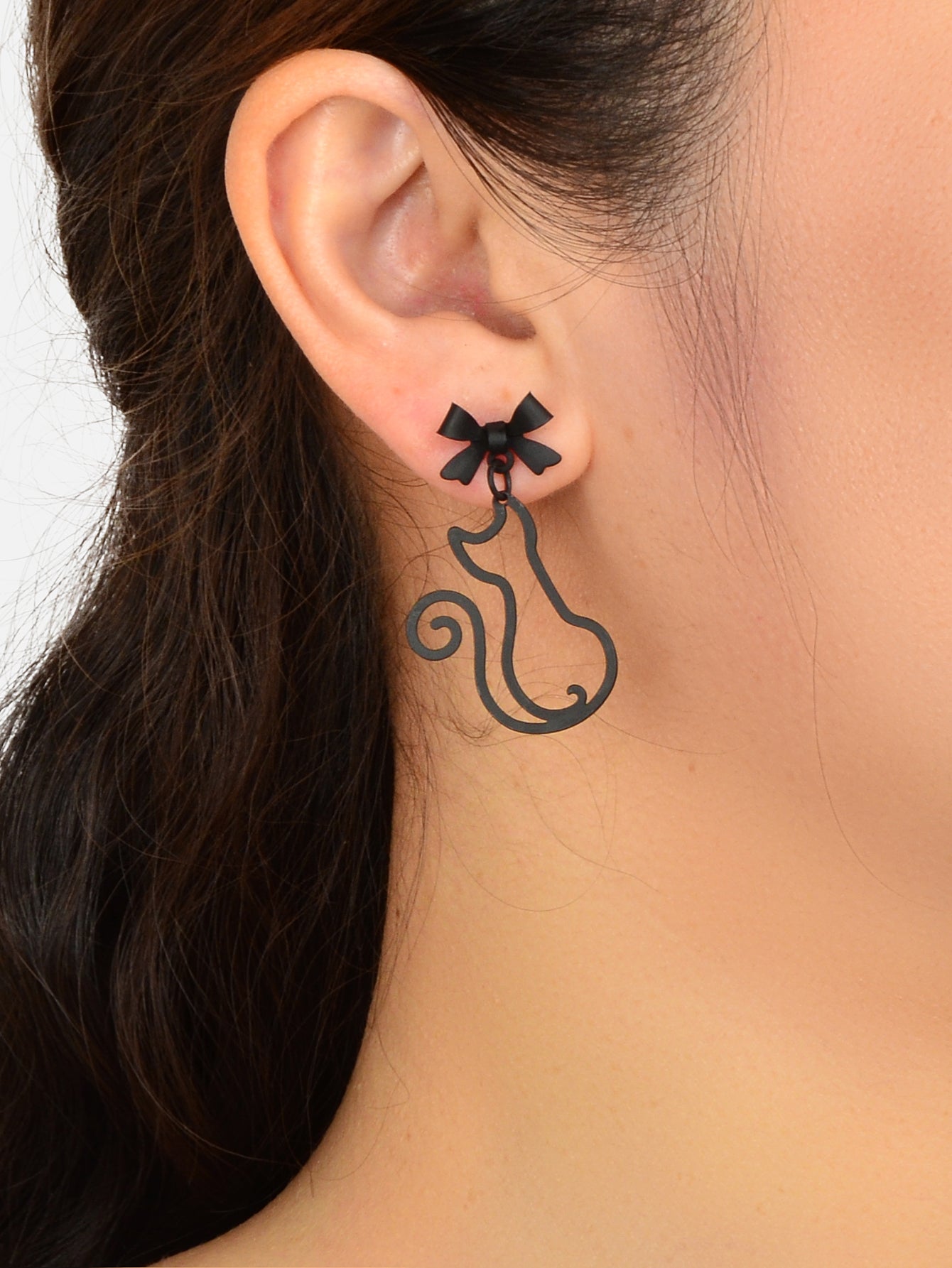 Kawaii Aesthetic Hollow Bow Tie Cat Dangle Earrings Animals Design Accessories-1