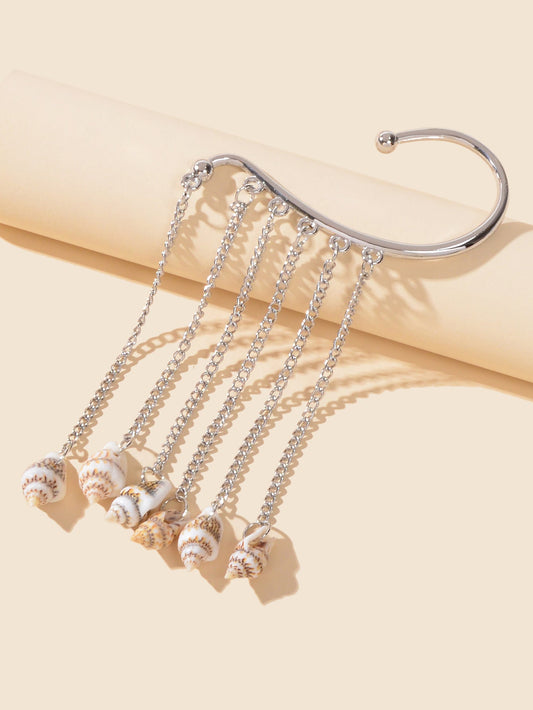 1 pc Boho Chic Long Chain Tassel Conch Ear Cuff Cartilage Wrap Around Earring-1