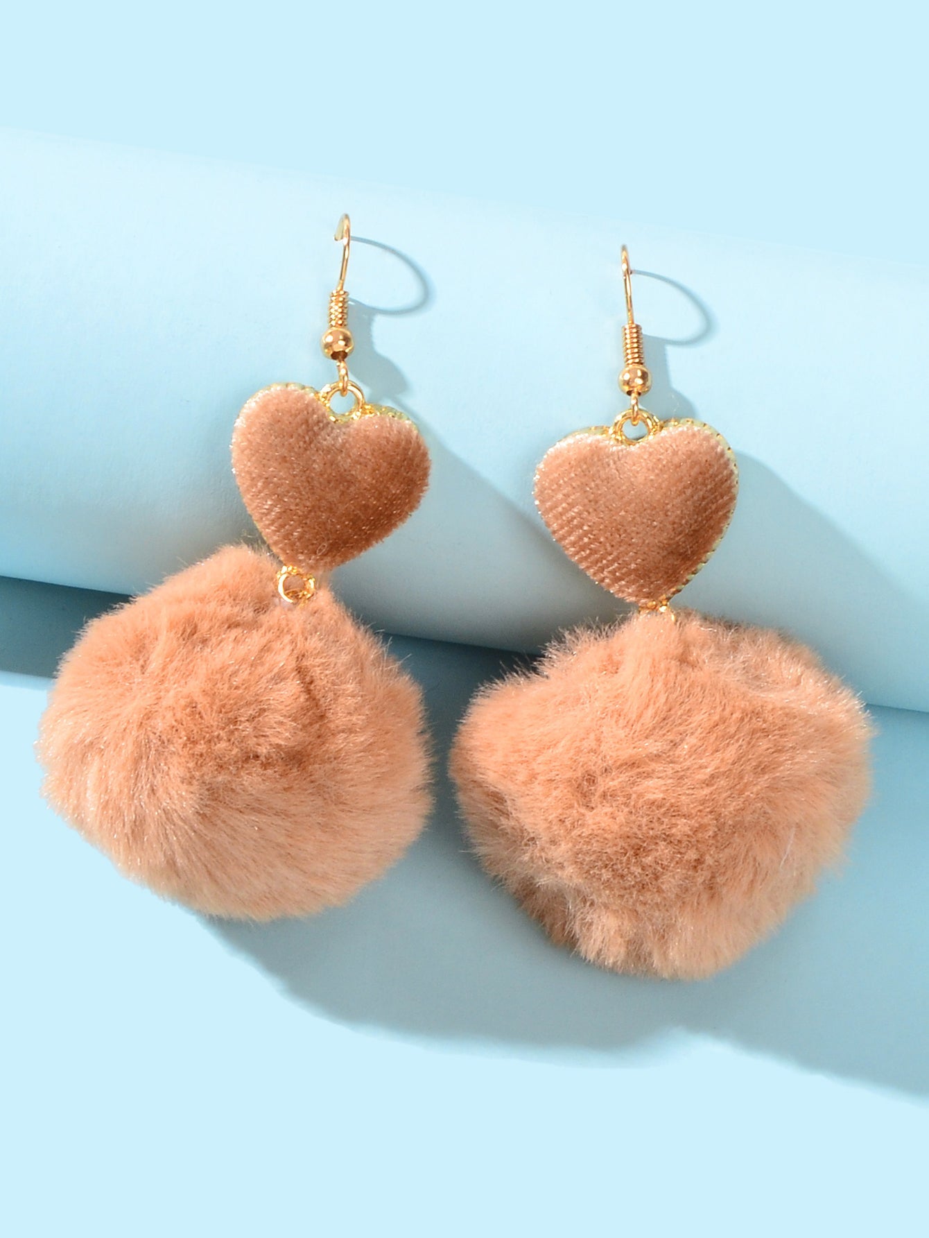 Faux Fur Fluffy Ball Handmade Soft Plush Pom Pom Heart Dangle Earrings Jewellery-4