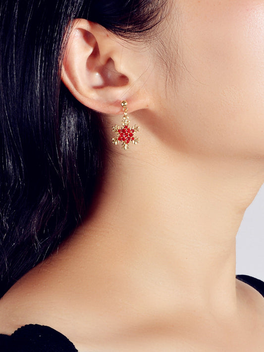 Dainty Gifts for Women Red Black Rhinestone Gold Snowflake Dangle Party Earrings-1