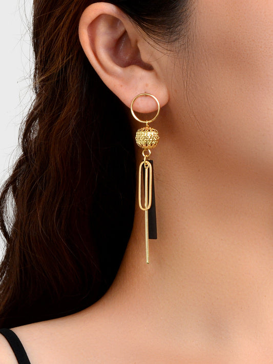 Gold Bar Dangle Geometric Line Stick Ball Circle Drop Exaggerate Square Earrings-1