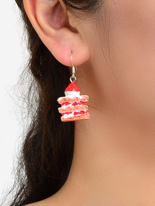 Sweet Pink Strawberry Cake Dangles Drop Earrings Girl Statement Resin Jewelllery-1