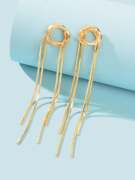 Elegant Chic Long Gold Chain Tassel Dangle Elements Minimalist Earrings Ear Line-1