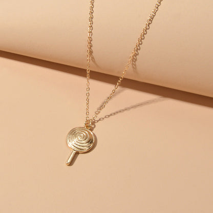 Cute Trendy Jewellery Gold Metal Finish Candy Lollies Lollipop Pendant Necklace-1