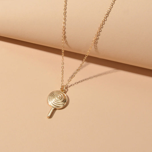 Cute Trendy Jewellery Gold Metal Finish Candy Lollies Lollipop Pendant Necklace-1