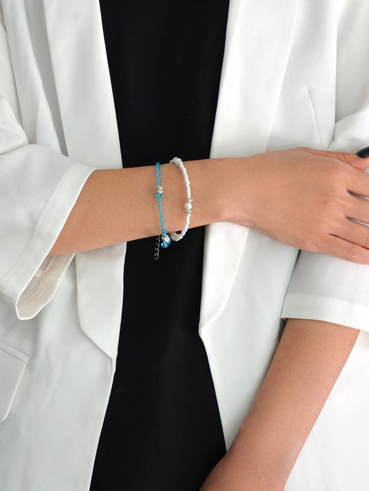 Fashion Jewellery Handmade Double layer Blue White Seed Beads Strand Bracelet-1